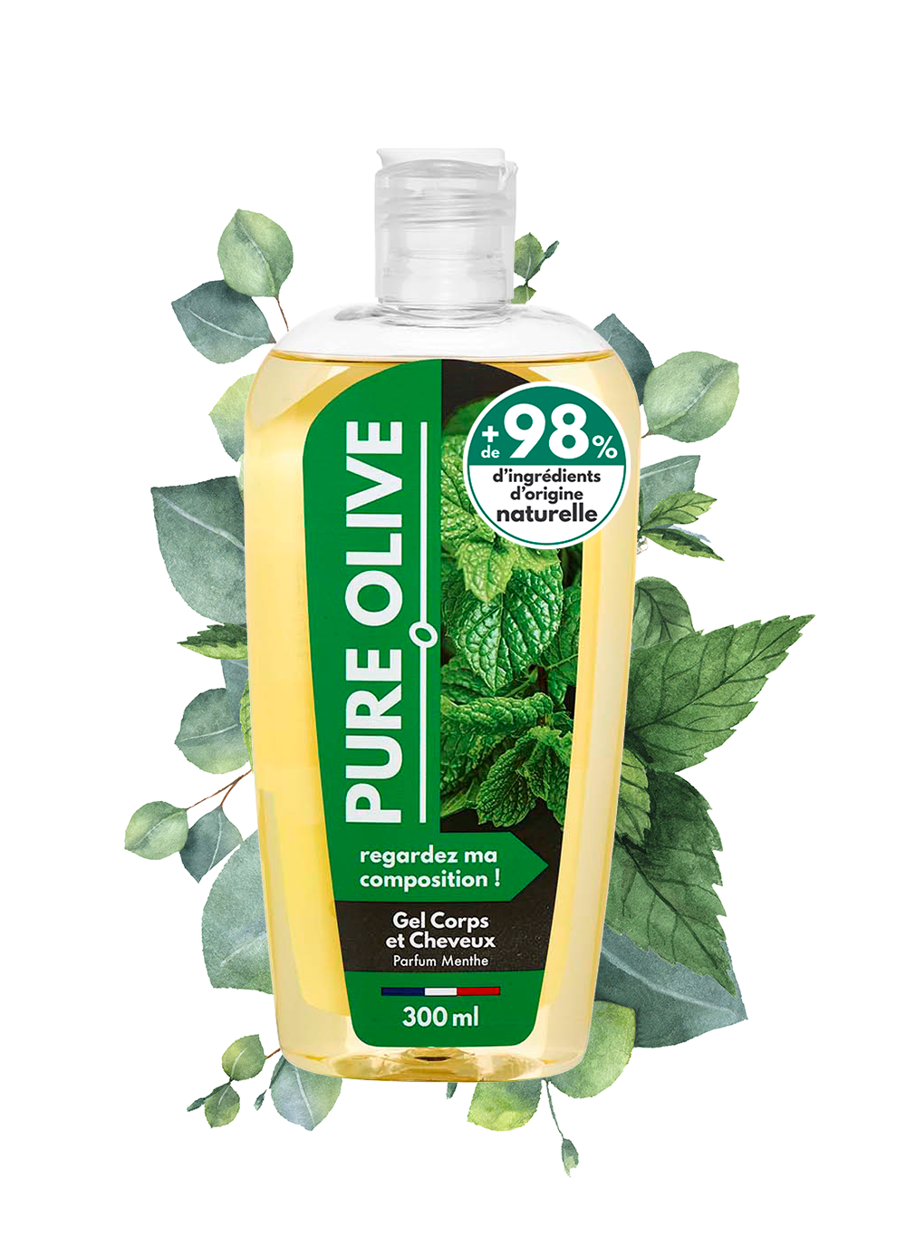 gel douche corps cheveux pure olive menthe